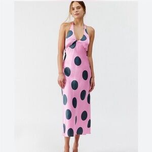 Urban Outfitters Pink and Black Polka Dot Midi Dress